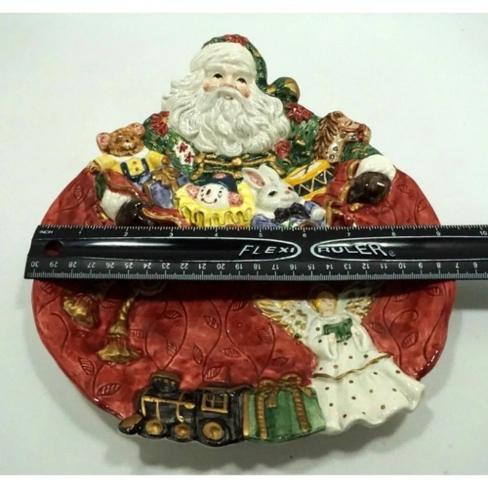 Fitz and Floyd Father Christmas Canape Plate Wall Hanging Santa's Bag Angel 1995